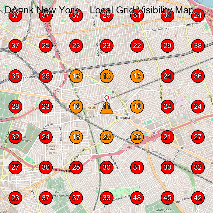 DA¤nk New York GeoGrid visibility map for Art Studio in Elmhurst